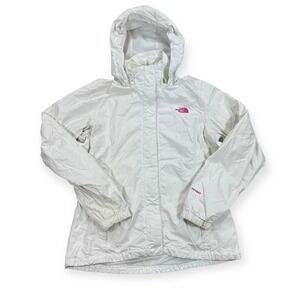 The North Face HyVent Rain Jacket Womens Large White Hooded Full Zip Windbreaker